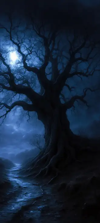 Tree at night - Wallpaper mobile 800x1200 750x1334 1080x2400 fond d'écran vertical HD 4K 8K pour smartphone Android iPhone téléchargement gratuit haute qualité Amigos3D